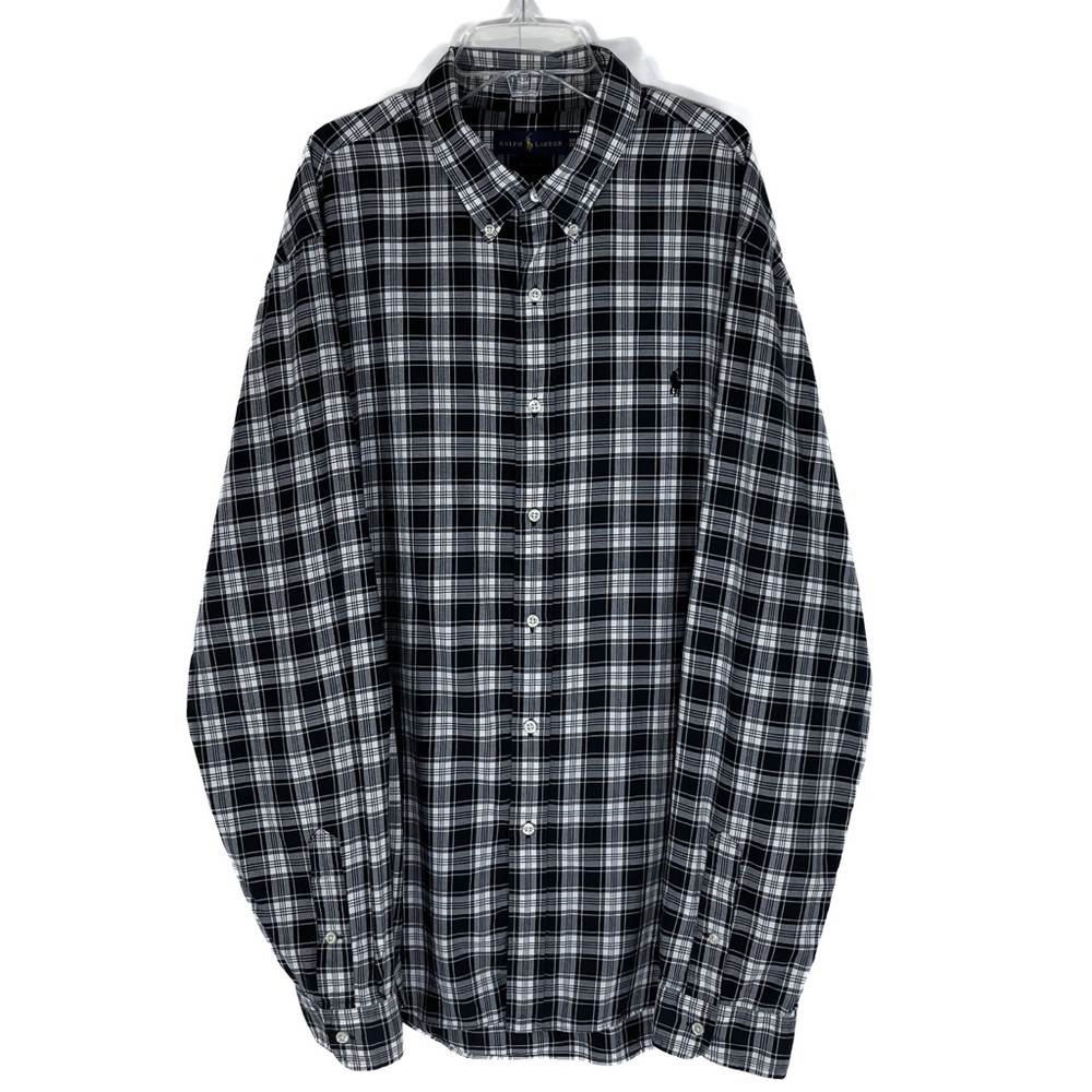 Polo Ralph Lauren Men XXL Button Down L/S Black White Plaid Classic Fit Shirt